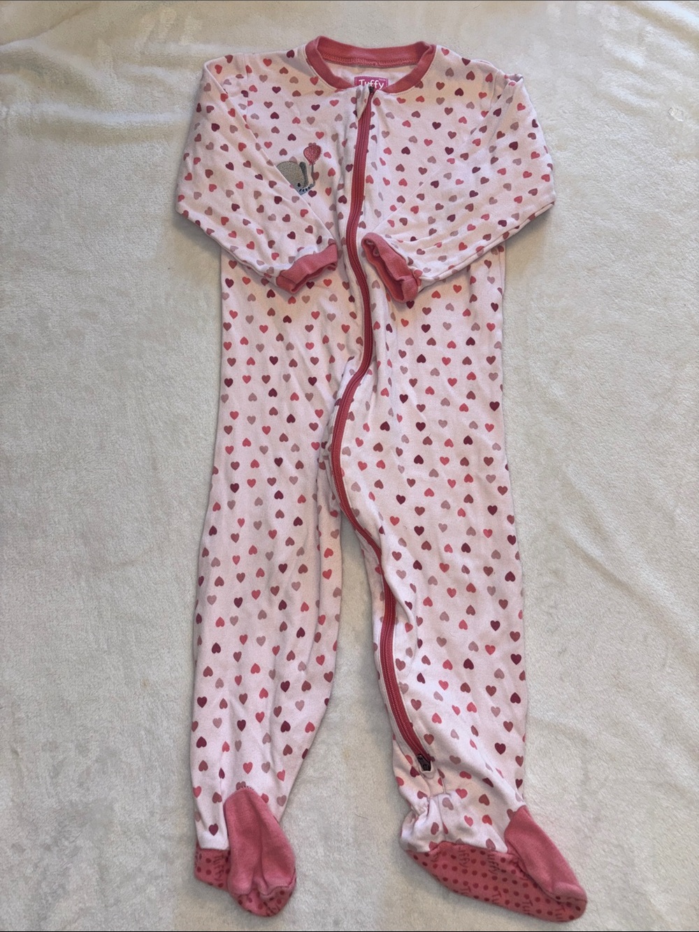 TUFFY Pink Heart-Print elephant Footed One-Piece Sleeper 24 months zip up